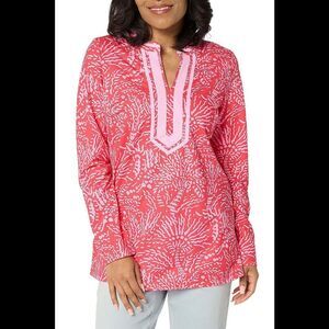 Bellisima by Kim Gravel Women's Cabana Knit Palm Trim Tunic Pink - Petite